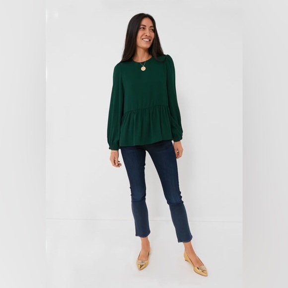 Pomander Place Tuckernuck Hunter Green Carlota Peplum Blouse XS - Picture 2 of 10